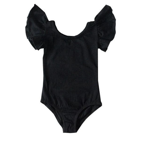 BLACK FLUTTER SLEEVE LEOTARD