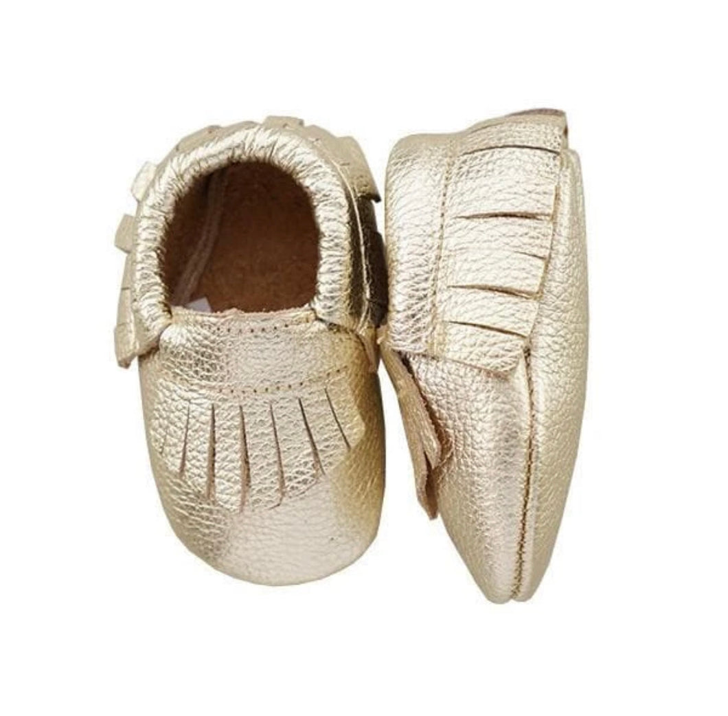 GOLD METALLIC LEATHER BABY MOCCASINS