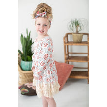 Load image into Gallery viewer, PEACH RAINBOW BOHO FRINGE DRESS
