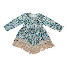 Load image into Gallery viewer, TURQUOISE ANIMAL BOHO FRINGE DRESS
