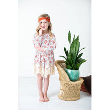 Load image into Gallery viewer, PEACH RAINBOW BOHO FRINGE DRESS
