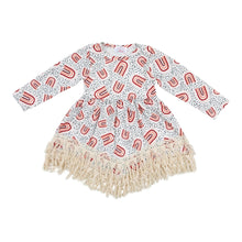 Load image into Gallery viewer, PEACH RAINBOW BOHO FRINGE DRESS
